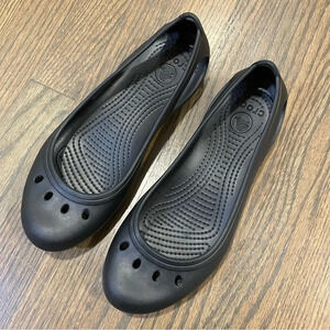 Crocs Black Kadee Flats Ballet Sling Black Cut Out Shoes Sandals Women's 10